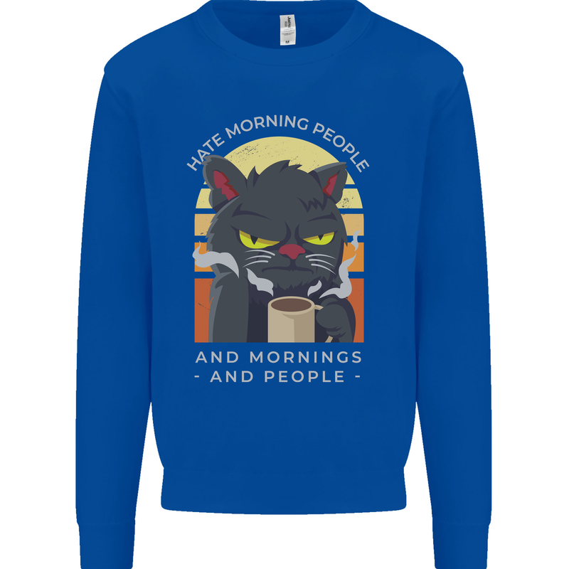 Funny Cat I Hate Morning People Coffee Mens Sweatshirt Jumper Royal Blue