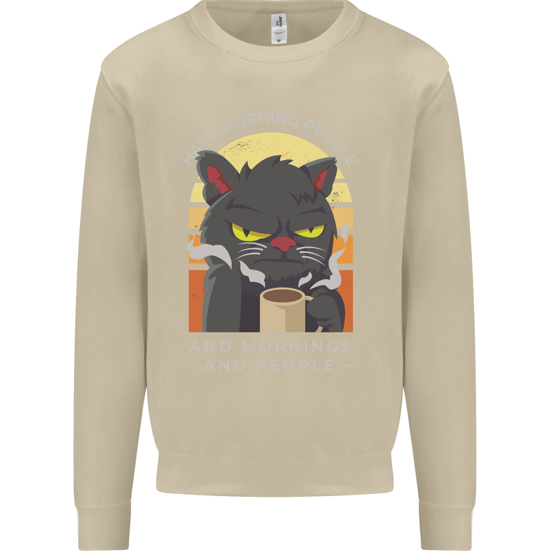 Funny Cat I Hate Morning People Coffee Mens Sweatshirt Jumper Sand