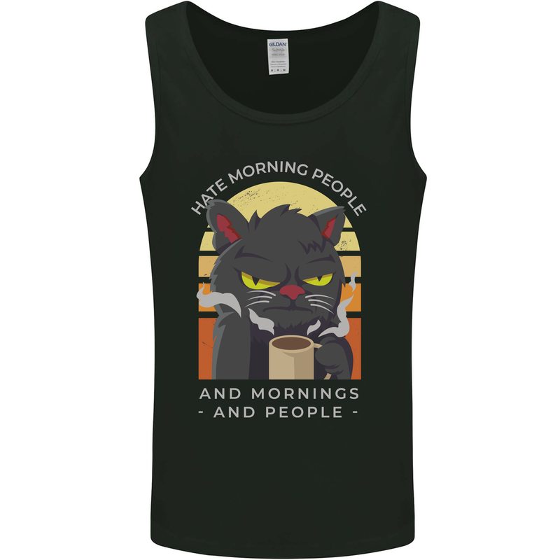 Funny Cat I Hate Morning People Coffee Mens Vest Tank Top Black