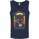 Funny Cat I Hate Morning People Coffee Mens Vest Tank Top Navy Blue