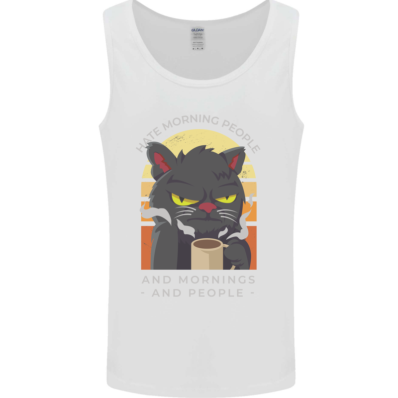 Funny Cat I Hate Morning People Coffee Mens Vest Tank Top White