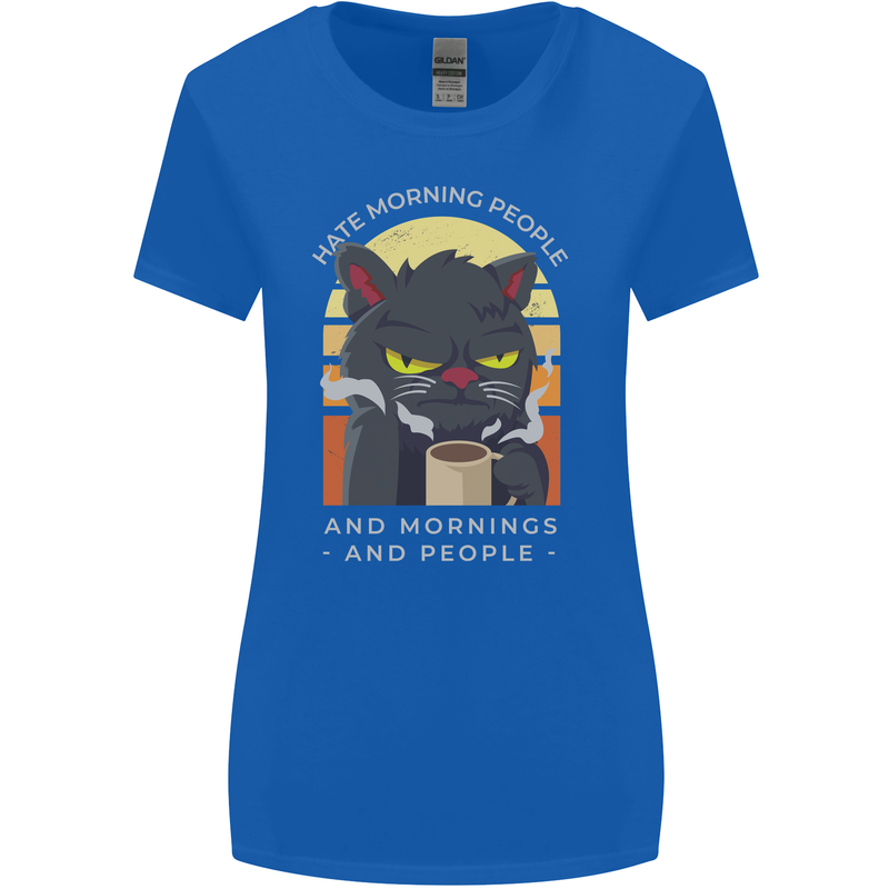 Funny Cat I Hate Morning People Coffee Womens Wider Cut T-Shirt Royal Blue