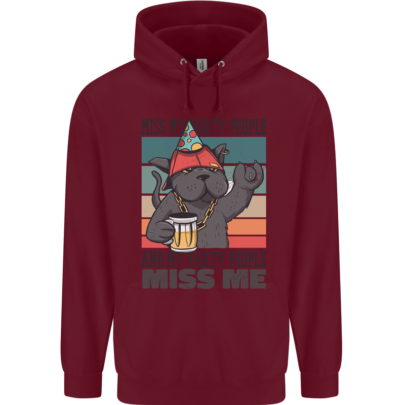 Funny Cat Miss My Party People Alcohol Beer Childrens Kids Hoodie Maroon