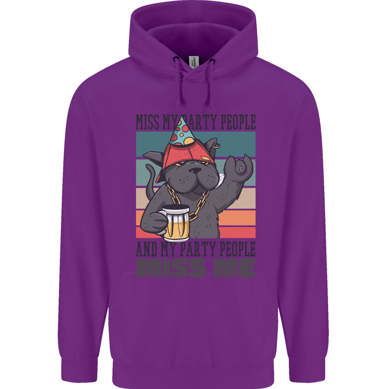 Funny Cat Miss My Party People Alcohol Beer Childrens Kids Hoodie Purple