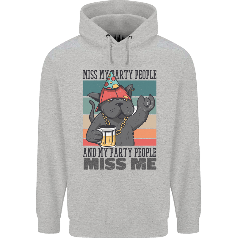 Funny Cat Miss My Party People Alcohol Beer Childrens Kids Hoodie Sports Grey