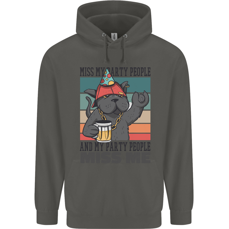 Funny Cat Miss My Party People Alcohol Beer Childrens Kids Hoodie Storm Grey