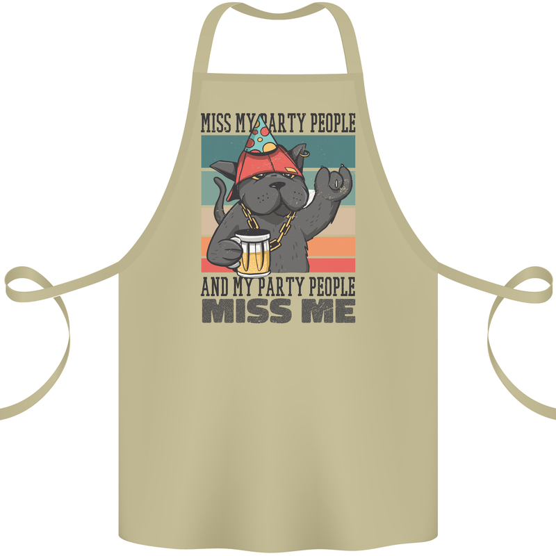Funny Cat Miss My Party People Alcohol Beer Cotton Apron 100% Organic Khaki