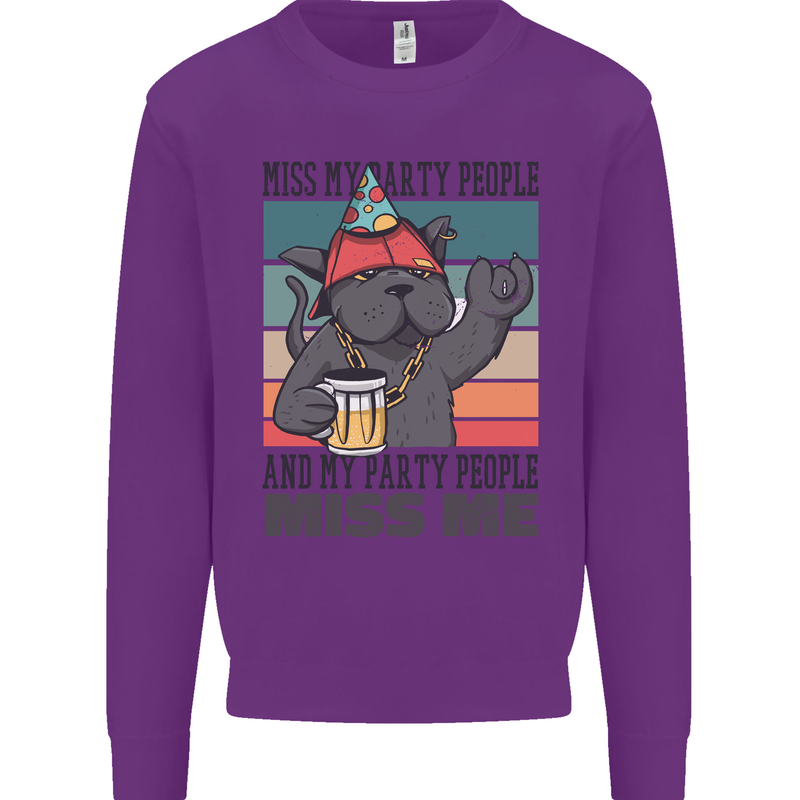 Funny Cat Miss My Party People Alcohol Beer Kids Sweatshirt Jumper Purple