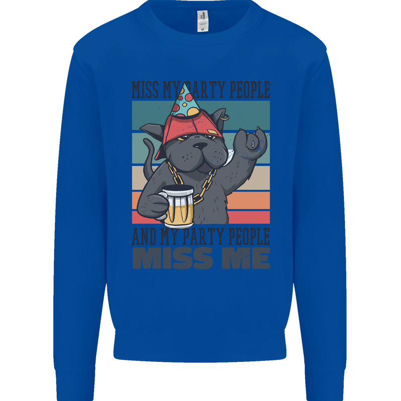 Funny Cat Miss My Party People Alcohol Beer Kids Sweatshirt Jumper Royal Blue