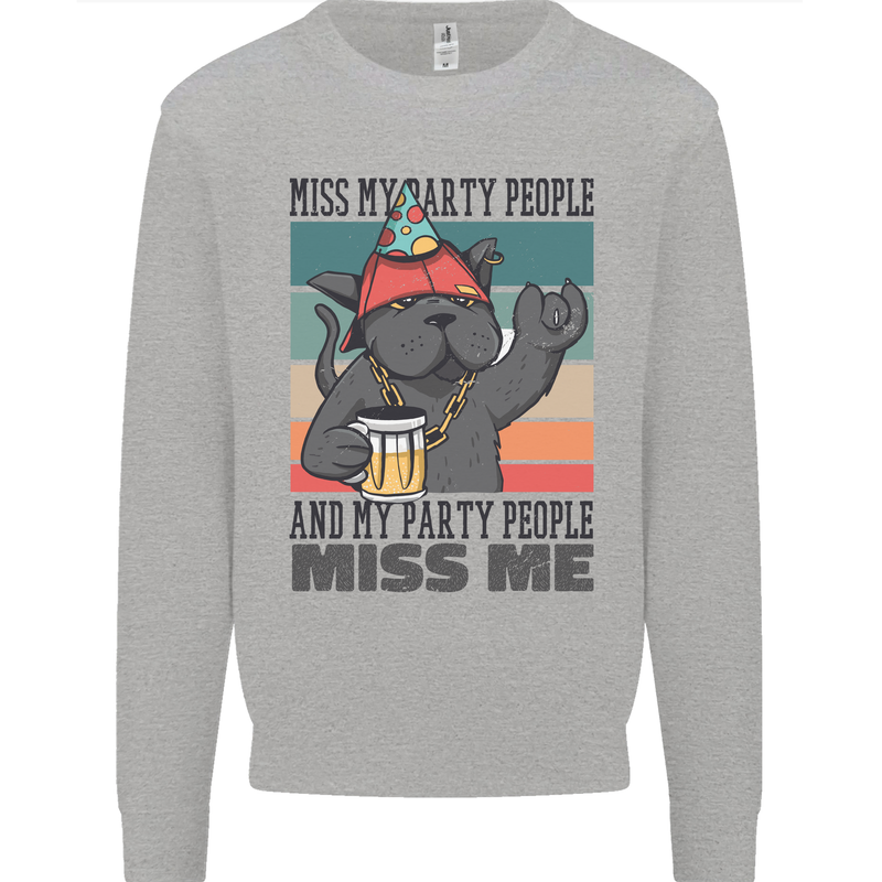 Funny Cat Miss My Party People Alcohol Beer Kids Sweatshirt Jumper Sports Grey