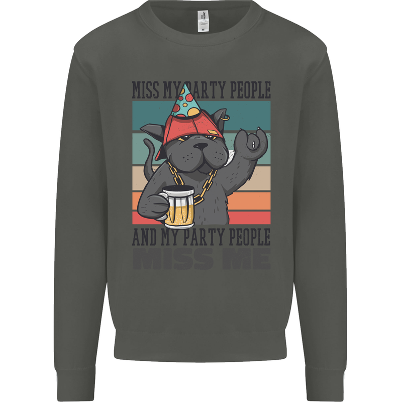 Funny Cat Miss My Party People Alcohol Beer Kids Sweatshirt Jumper Storm Grey