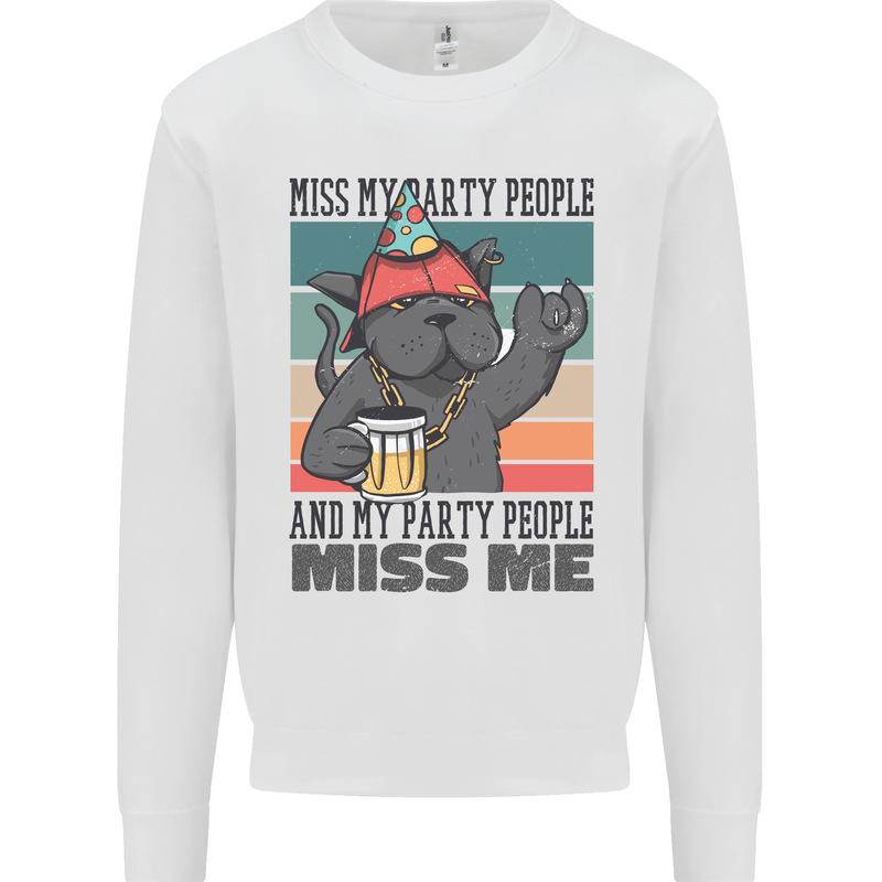 Funny Cat Miss My Party People Alcohol Beer Kids Sweatshirt Jumper White