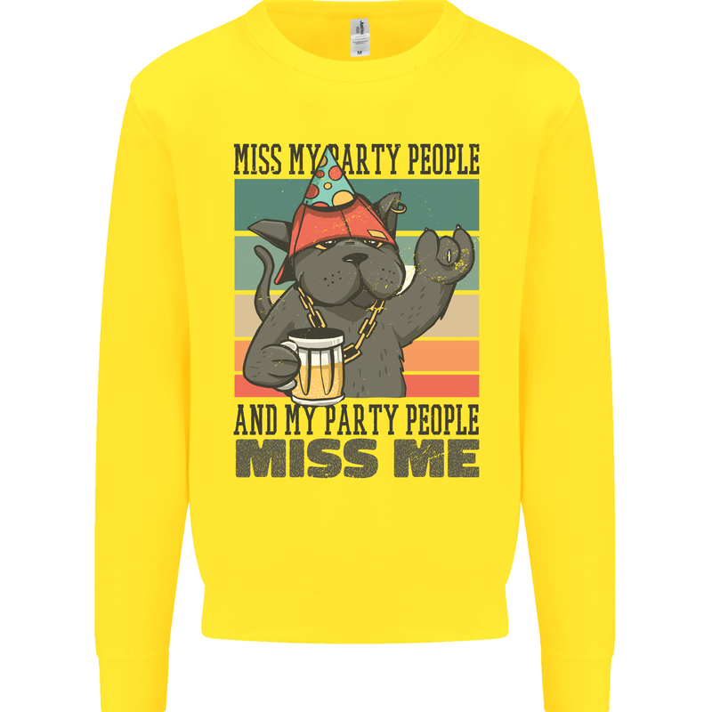 Funny Cat Miss My Party People Alcohol Beer Kids Sweatshirt Jumper Yellow
