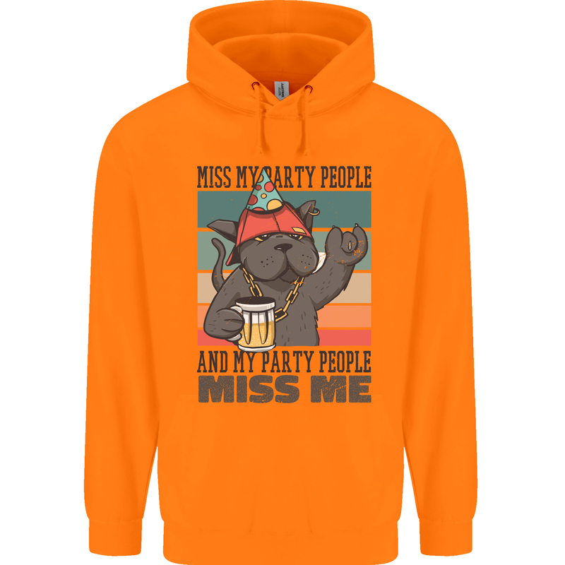 Funny Cat Miss My Party People Alcohol Beer Mens 80% Cotton Hoodie Orange