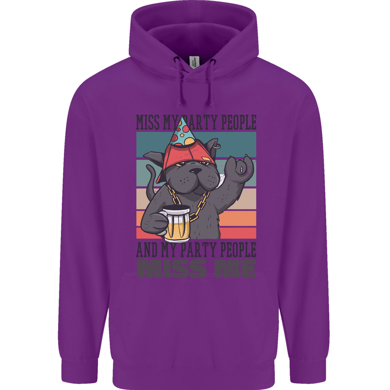 Funny Cat Miss My Party People Alcohol Beer Mens 80% Cotton Hoodie Purple
