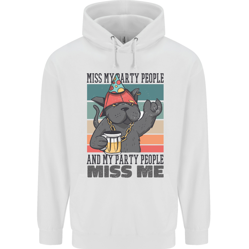 Funny Cat Miss My Party People Alcohol Beer Mens 80% Cotton Hoodie White