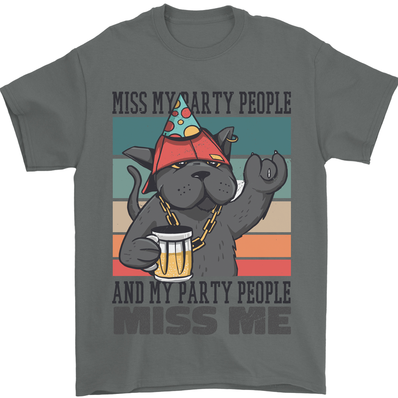 Funny Cat Miss My Party People Alcohol Beer Mens T-Shirt Cotton Gildan Charcoal