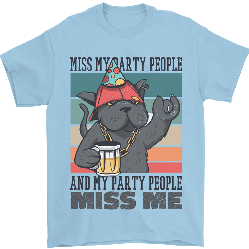 Funny Cat Miss My Party People Alcohol Beer Mens T-Shirt Cotton Gildan Light Blue
