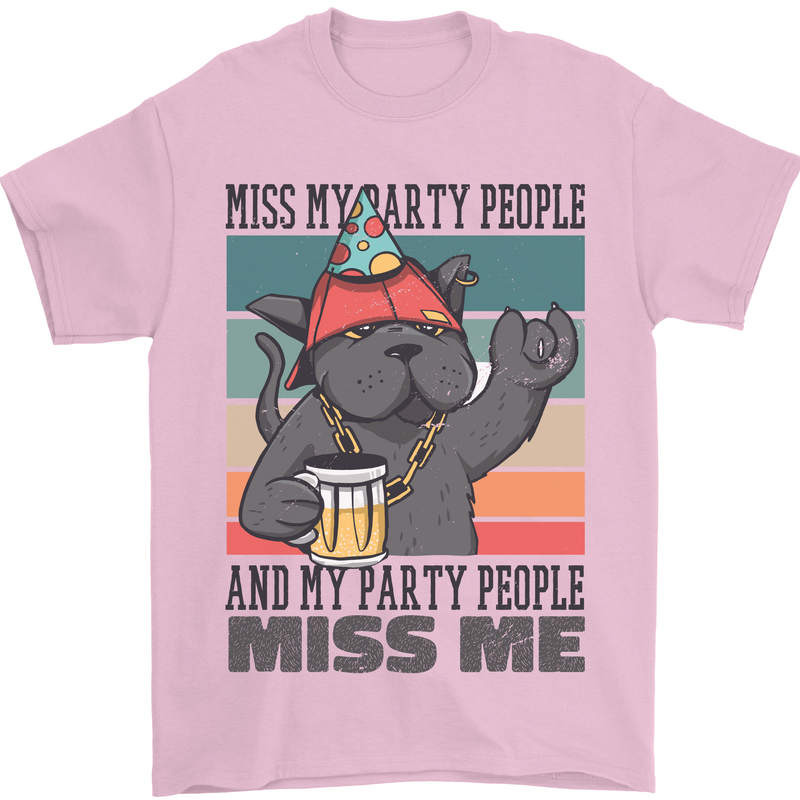 Funny Cat Miss My Party People Alcohol Beer Mens T-Shirt Cotton Gildan Light Pink