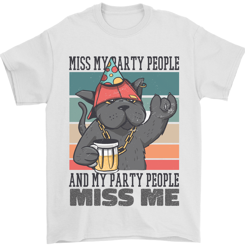 Funny Cat Miss My Party People Alcohol Beer Mens T-Shirt Cotton Gildan White