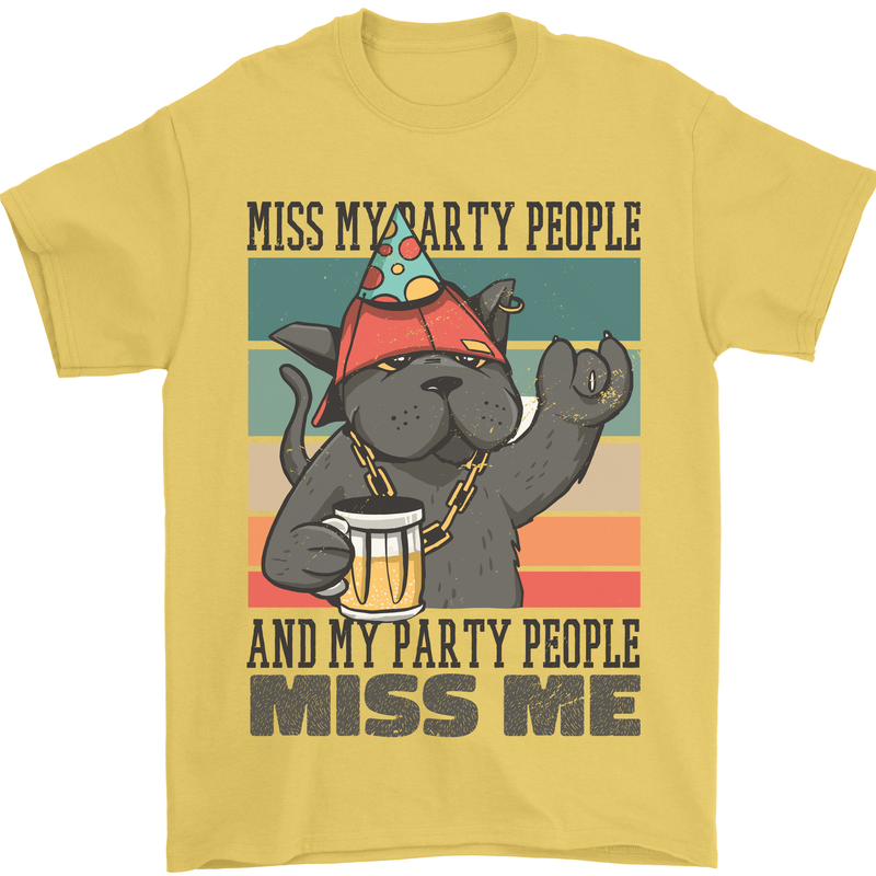 Funny Cat Miss My Party People Alcohol Beer Mens T-Shirt Cotton Gildan Yellow