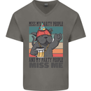 Funny Cat Miss My Party People Alcohol Beer Mens V-Neck Cotton T-Shirt Charcoal