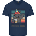 Funny Cat Miss My Party People Alcohol Beer Mens V-Neck Cotton T-Shirt Navy Blue