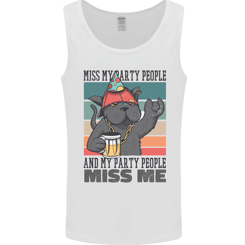Funny Cat Miss My Party People Alcohol Beer Mens Vest Tank Top White