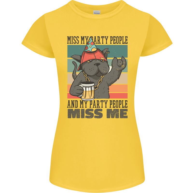 Funny Cat Miss My Party People Alcohol Beer Womens Petite Cut T-Shirt Yellow