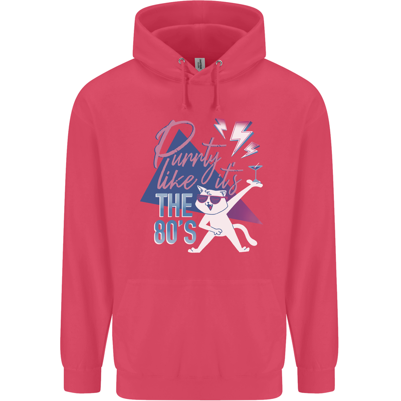 Funny Cat Purrty Like It's the 80's Childrens Kids Hoodie Heliconia