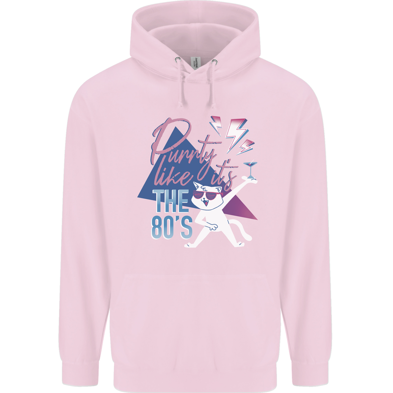 Funny Cat Purrty Like It's the 80's Childrens Kids Hoodie Light Pink