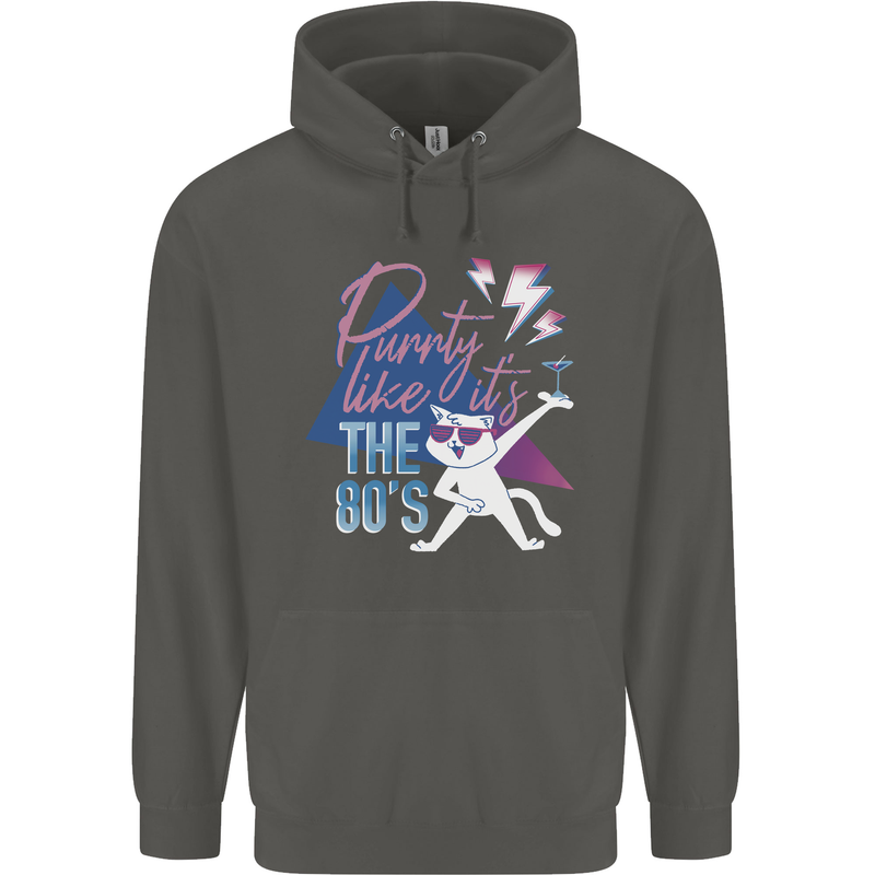 Funny Cat Purrty Like It's the 80's Childrens Kids Hoodie Storm Grey