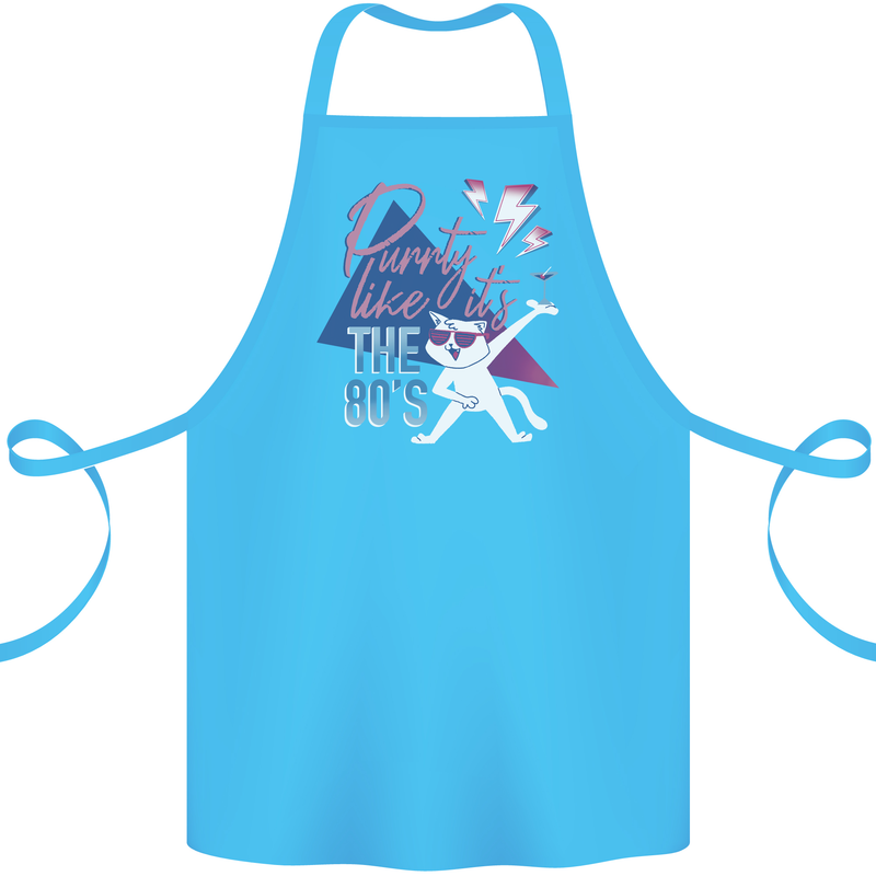 Funny Cat Purrty Like It's the 80's Cotton Apron 100% Organic Turquoise