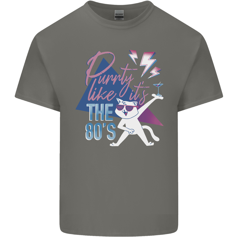 Funny Cat Purrty Like It's the 80's Kids T-Shirt Childrens Charcoal