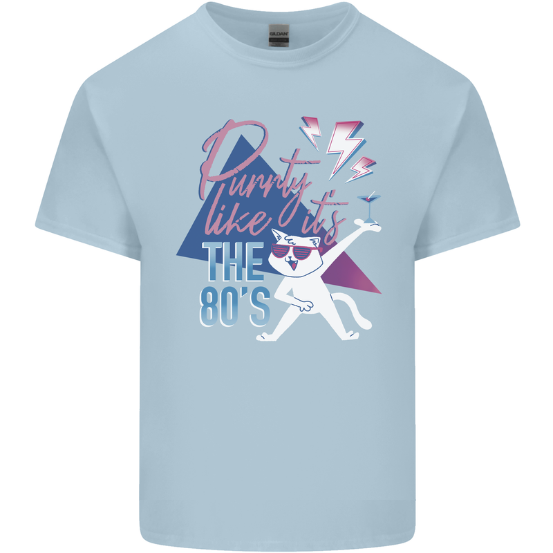 Funny Cat Purrty Like It's the 80's Kids T-Shirt Childrens Light Blue