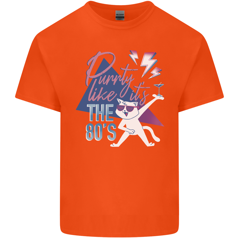 Funny Cat Purrty Like It's the 80's Kids T-Shirt Childrens Orange