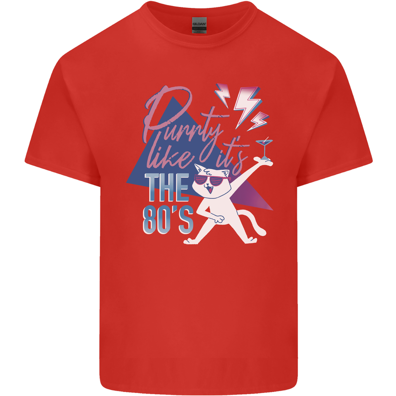 Funny Cat Purrty Like It's the 80's Kids T-Shirt Childrens Red