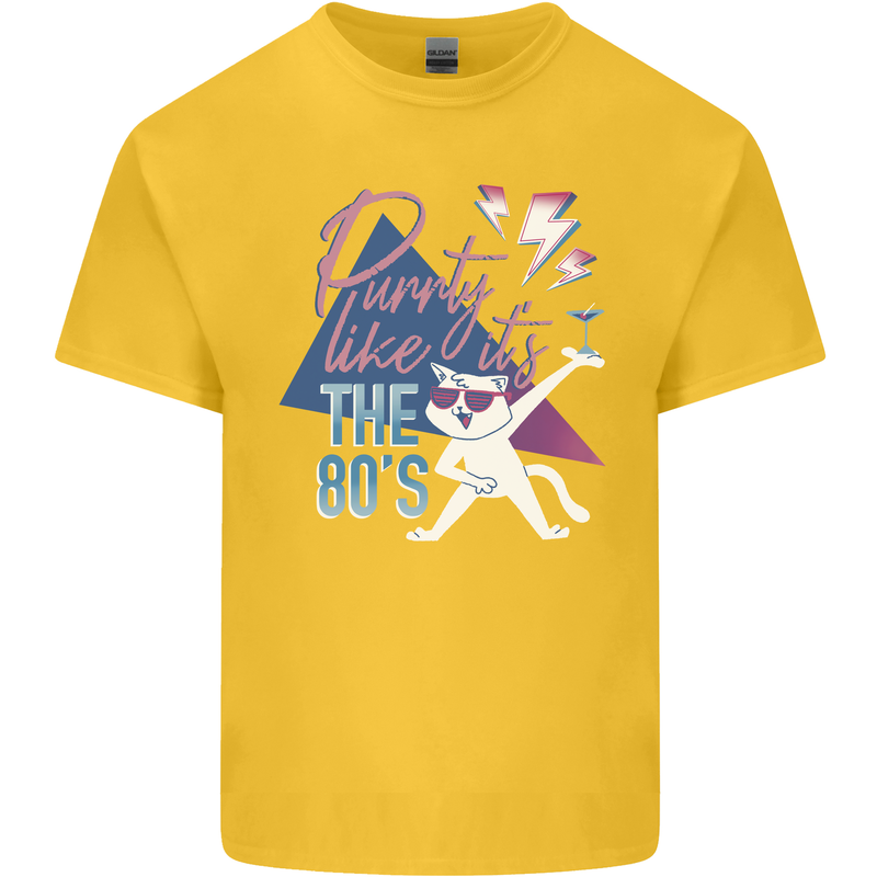 Funny Cat Purrty Like It's the 80's Kids T-Shirt Childrens Yellow