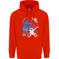Funny Cat Purrty Like It's the 80's Mens 80% Cotton Hoodie Bright Red