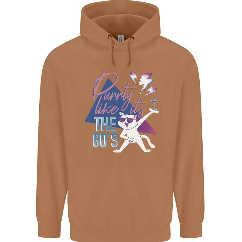 Funny Cat Purrty Like It's the 80's Mens 80% Cotton Hoodie Caramel Latte