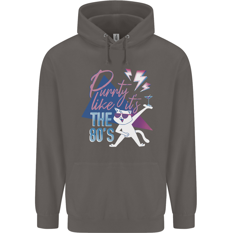 Funny Cat Purrty Like It's the 80's Mens 80% Cotton Hoodie Charcoal