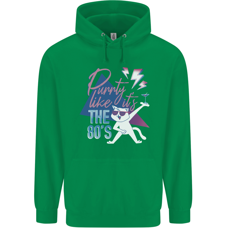 Funny Cat Purrty Like It's the 80's Mens 80% Cotton Hoodie Irish Green