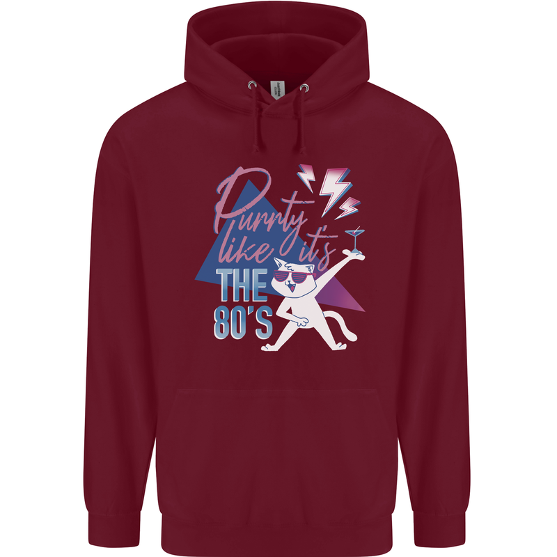 Funny Cat Purrty Like It's the 80's Mens 80% Cotton Hoodie Maroon