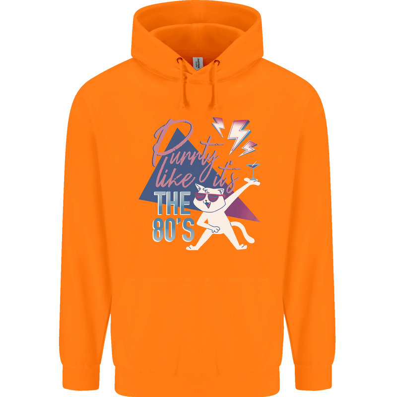 Funny Cat Purrty Like It's the 80's Mens 80% Cotton Hoodie Orange