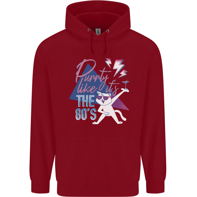 Funny Cat Purrty Like It's the 80's Mens 80% Cotton Hoodie Red