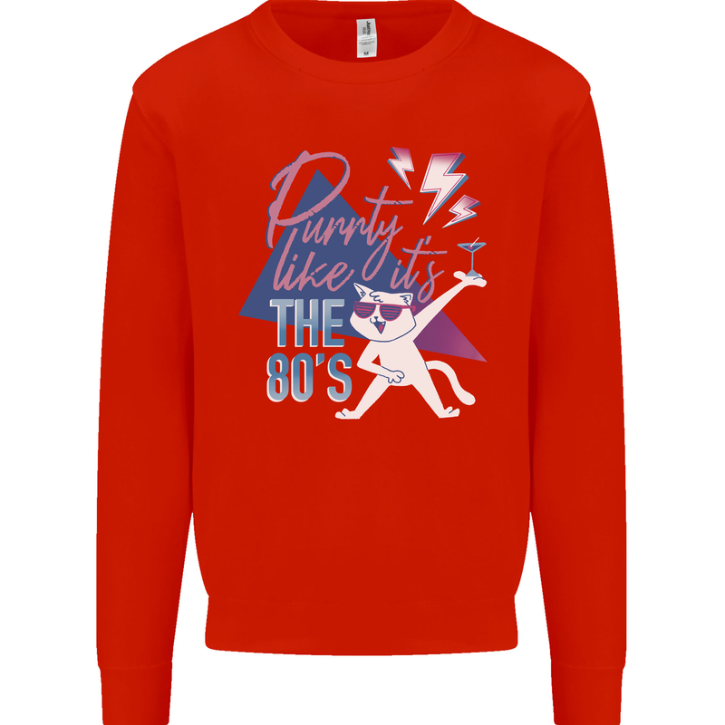 Funny Cat Purrty Like It's the 80's Mens Sweatshirt Jumper Bright Red