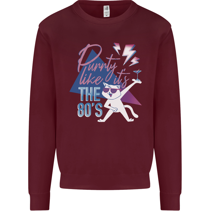 Funny Cat Purrty Like It's the 80's Mens Sweatshirt Jumper Maroon