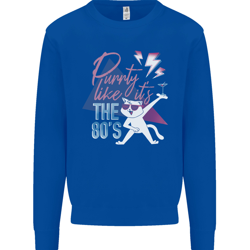 Funny Cat Purrty Like It's the 80's Mens Sweatshirt Jumper Royal Blue