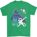 Funny Cat Purrty Like It's the 80's Mens T-Shirt Cotton Gildan Irish Green
