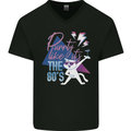 Funny Cat Purrty Like It's the 80's Mens V-Neck Cotton T-Shirt Black